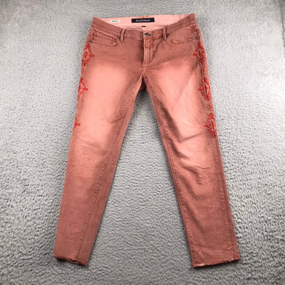 Driftwood Marilyn Jeans Women 27 (31x26) Coral Embroidered Side Raw Hem Slim